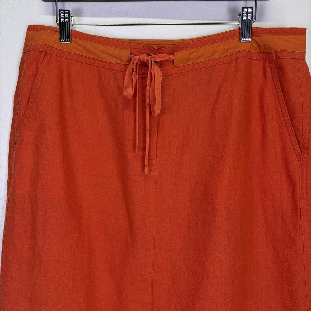 Talbots Rust Orange Drawstring Linen-Blend Skirt - Picture 3 of 12